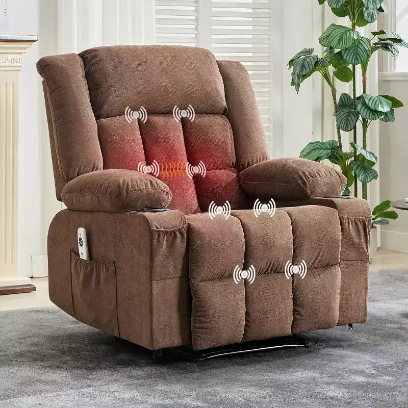 Fauteuil inclinable massant et chauffant surdimensionné avec télécommande, 3 positions réglables, porte-gobelets et soutien lombaire pour les personnes de grande taille et corpulentes.