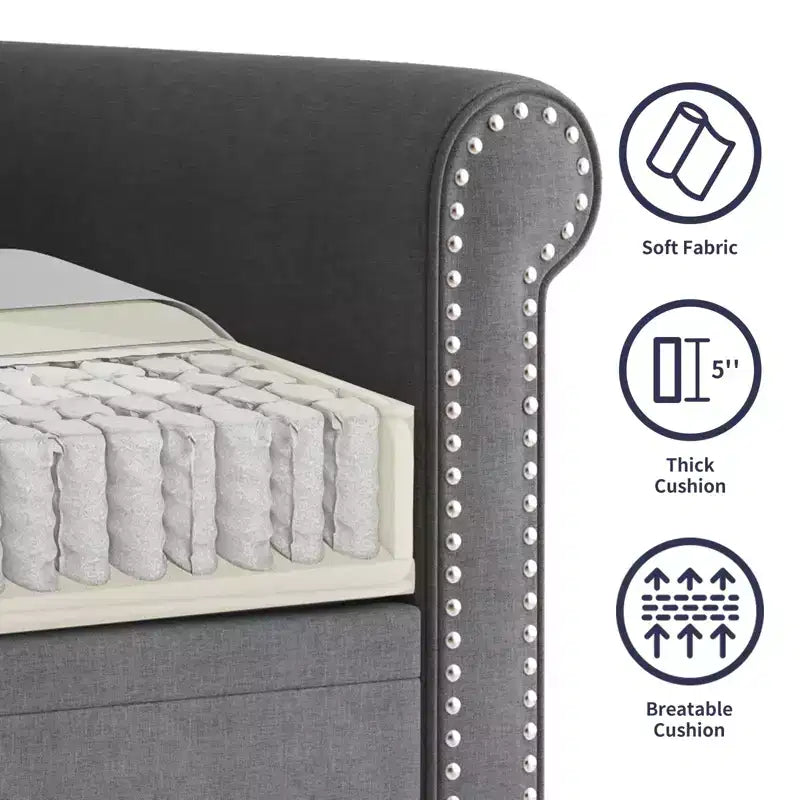 Canapé moderne 3 places en tissu de lin Mjkone avec rivets