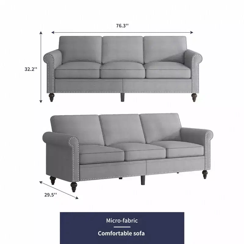 Canapé moderne 3 places en tissu de lin Mjkone avec rivets