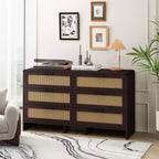 Commode en rotin à 6 tiroirs, Armoire de rangement d'angle en rotin en forme d'arc pour salon et chambre à coucher - ModernLuxe