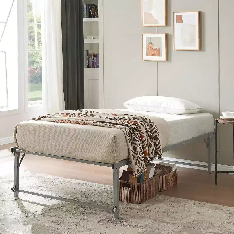 Cadre de lit gigogne escamotable en métal taille double avec roulettes de la marque Kings Brand Furniture - Solution compacte, robuste et élégante