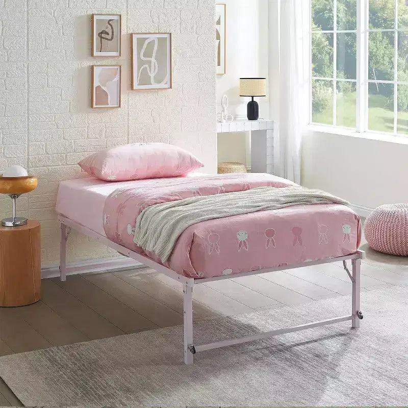 Cadre de lit gigogne escamotable en métal taille double avec roulettes de la marque Kings Brand Furniture - Solution compacte, robuste et élégante