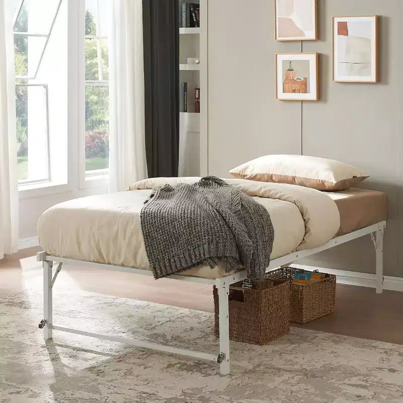 Cadre de lit gigogne escamotable en métal taille double avec roulettes de la marque Kings Brand Furniture - Solution compacte, robuste et élégante