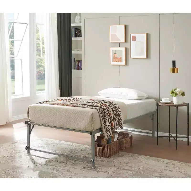 Cadre de lit gigogne escamotable en métal taille double avec roulettes de la marque Kings Brand Furniture - Solution compacte, robuste et élégante