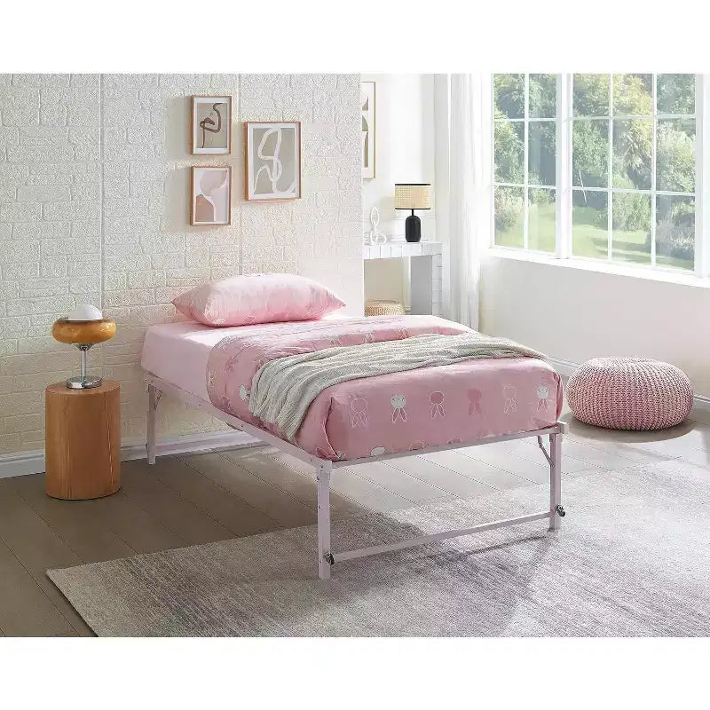 Cadre de lit gigogne escamotable en métal taille double avec roulettes de la marque Kings Brand Furniture - Solution compacte, robuste et élégante