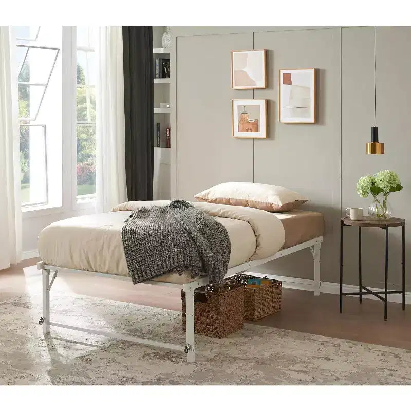 Cadre de lit gigogne escamotable en métal taille double avec roulettes de la marque Kings Brand Furniture - Solution compacte, robuste et élégante