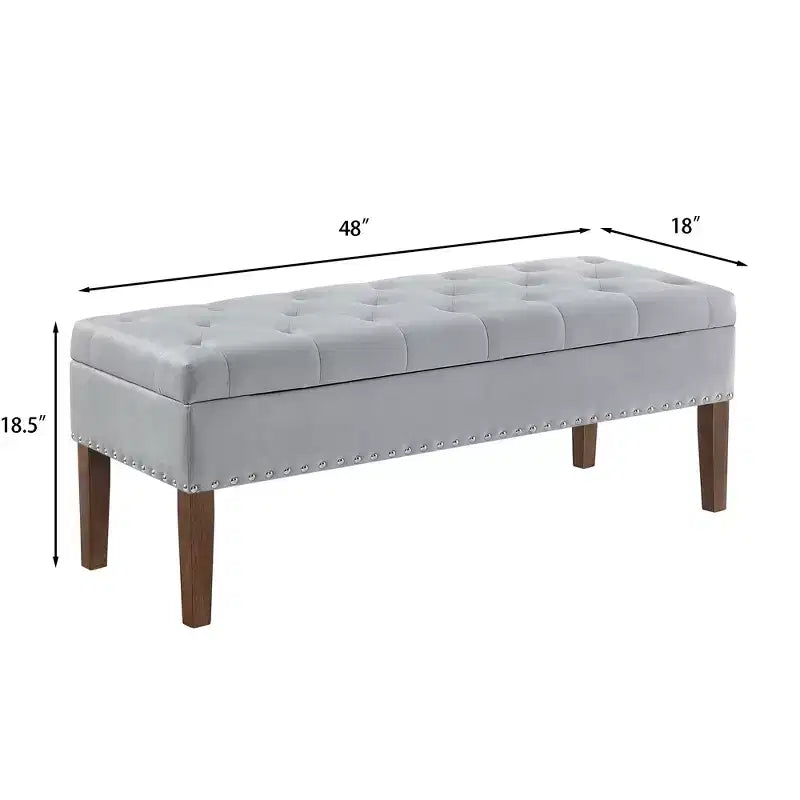 GDFStudio Peter Pouf capitonné en velours de 122 cm avec clous et pieds en bois