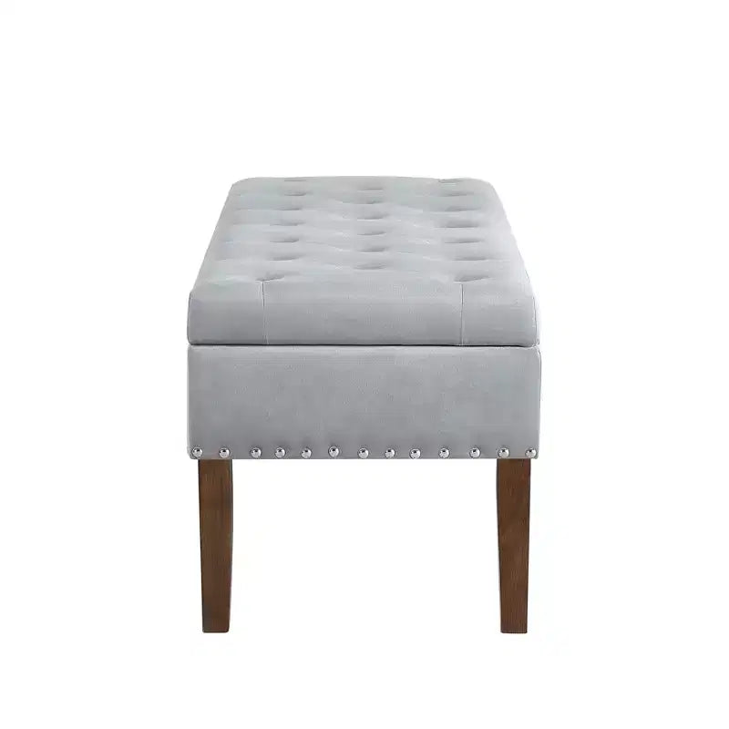 GDFStudio Peter Pouf capitonné en velours de 122 cm avec clous et pieds en bois