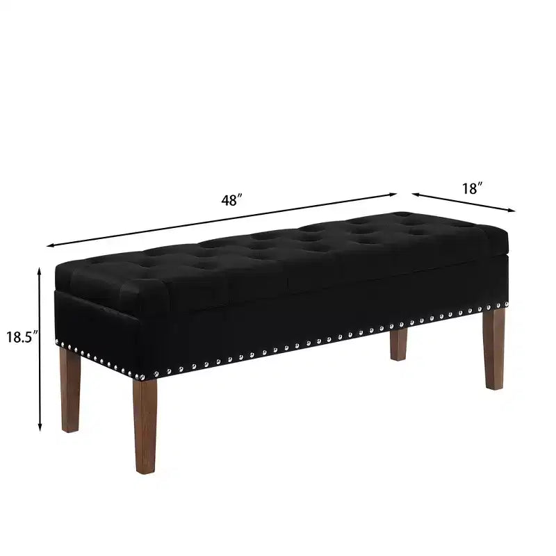 GDFStudio Peter Pouf capitonné en velours de 122 cm avec clous et pieds en bois