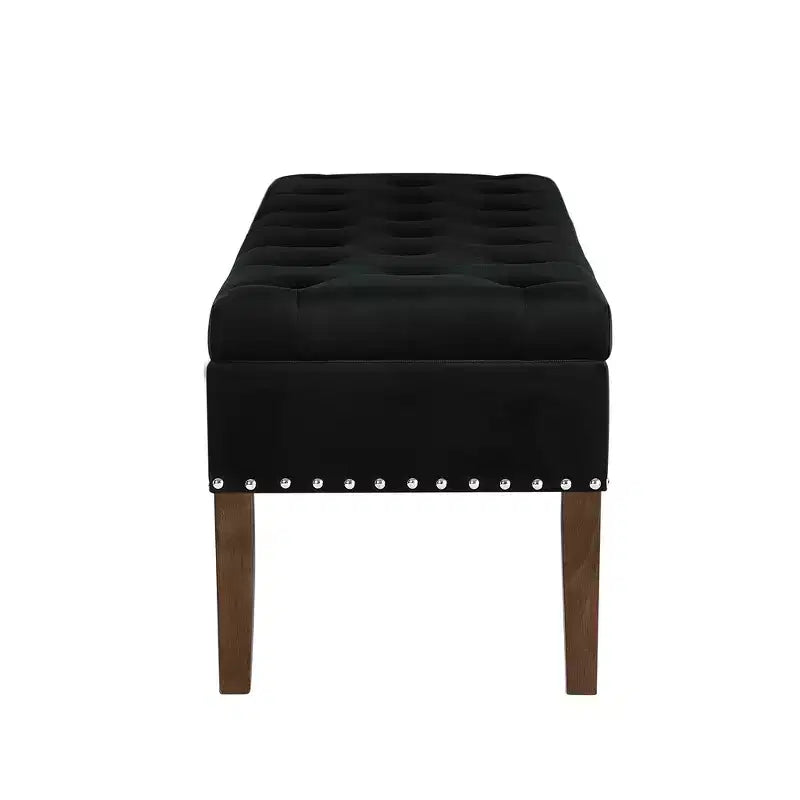GDFStudio Peter Pouf capitonné en velours de 122 cm avec clous et pieds en bois