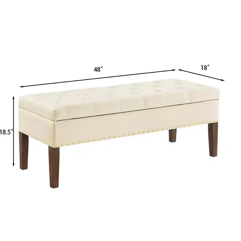 GDFStudio Peter Pouf capitonné en velours de 122 cm avec clous et pieds en bois