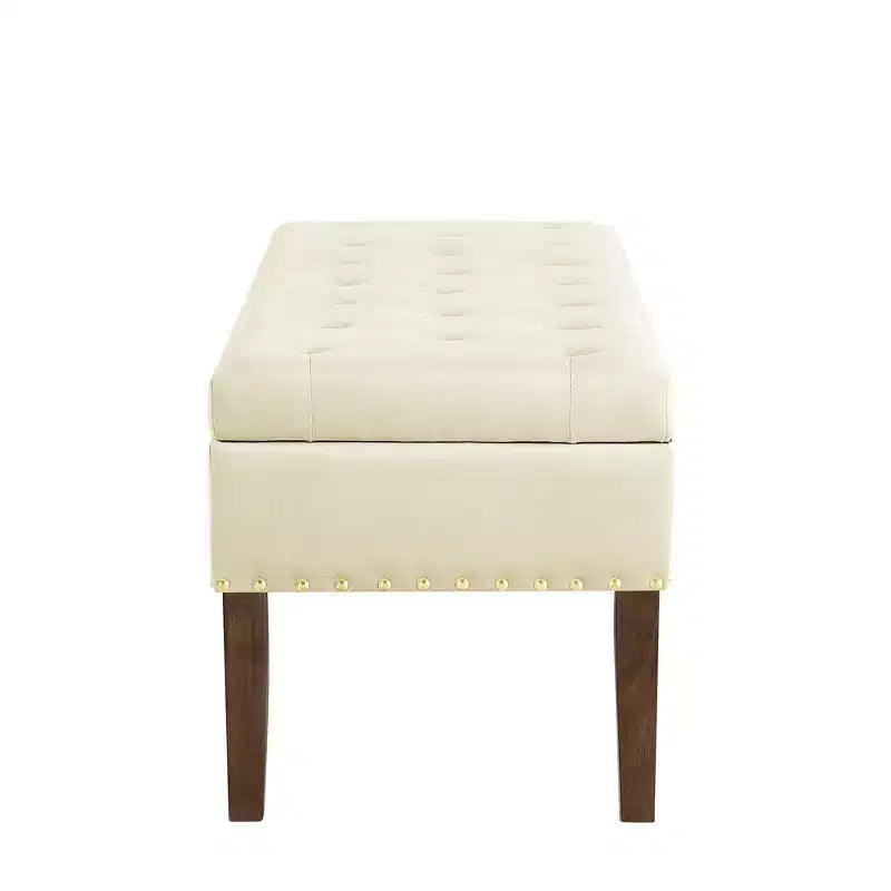 GDFStudio Peter Pouf capitonné en velours de 122 cm avec clous et pieds en bois