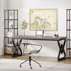 Bureau de direction Lantine de 160 cm, grand bureau informatique avec plateau en bois très épais et cadre en métal