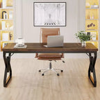 Bureau de direction Lantine de 160 cm, grand bureau informatique avec plateau en bois très épais et cadre en métal