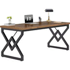 Bureau de direction Lantine de 160 cm, grand bureau informatique avec plateau en bois très épais et cadre en métal