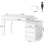 Bureau blanc Lantine avec 5 tiroirs, bureau moderne pour la maison avec tiroirs de rangement et support pour imprimante
