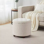 Pouff de rangement rond touffeté en bouclette Donovan Ornavo Home - Blanc