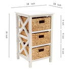 eHemco Table d'appoint/de chevet à 3 niveaux en X avec 3 paniers en jacinthe d'eau naturelle