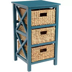 eHemco Table d'appoint/de chevet à 3 niveaux en X avec 3 paniers en jacinthe d'eau naturelle
