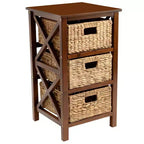 eHemco Table d'appoint/de chevet à 3 niveaux en X avec 3 paniers en jacinthe d'eau naturelle