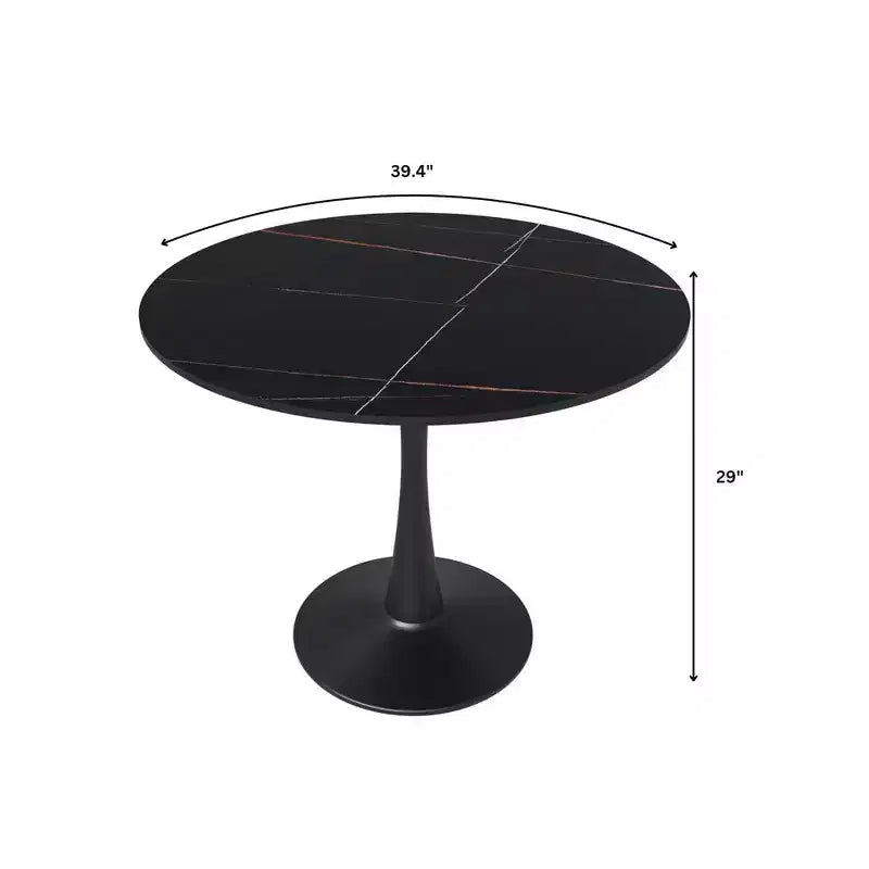 Table à manger ronde LeisureMod Bristol 40 – Plateau en pierre frittée, table d'appoint de café et piédestal en acier robuste noir pour la cuisine et les petits espaces