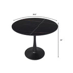 Table à manger ronde LeisureMod Bristol 40 – Plateau en pierre frittée, table d'appoint de café et piédestal en acier robuste noir pour la cuisine et les petits espaces