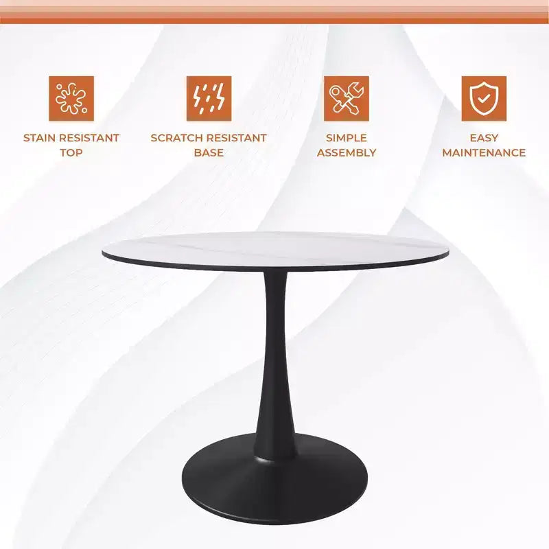 Table à manger ronde LeisureMod Bristol 40 – Plateau en pierre frittée, table d'appoint de café et piédestal en acier robuste noir pour la cuisine et les petits espaces