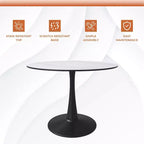 Table à manger ronde LeisureMod Bristol 40 – Plateau en pierre frittée, table d'appoint de café et piédestal en acier robuste noir pour la cuisine et les petits espaces