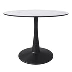 Table à manger ronde LeisureMod Bristol 40 – Plateau en pierre frittée, table d'appoint de café et piédestal en acier robuste noir pour la cuisine et les petits espaces