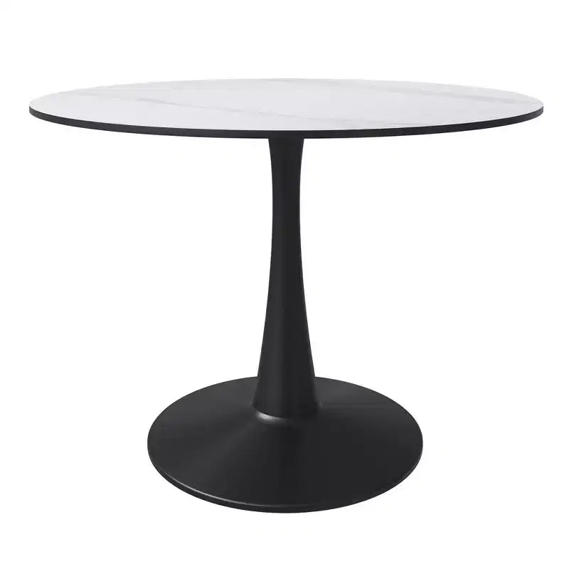 Table à manger ronde LeisureMod Bristol 40 – Plateau en pierre frittée, table d'appoint de café et piédestal en acier robuste noir pour la cuisine et les petits espaces