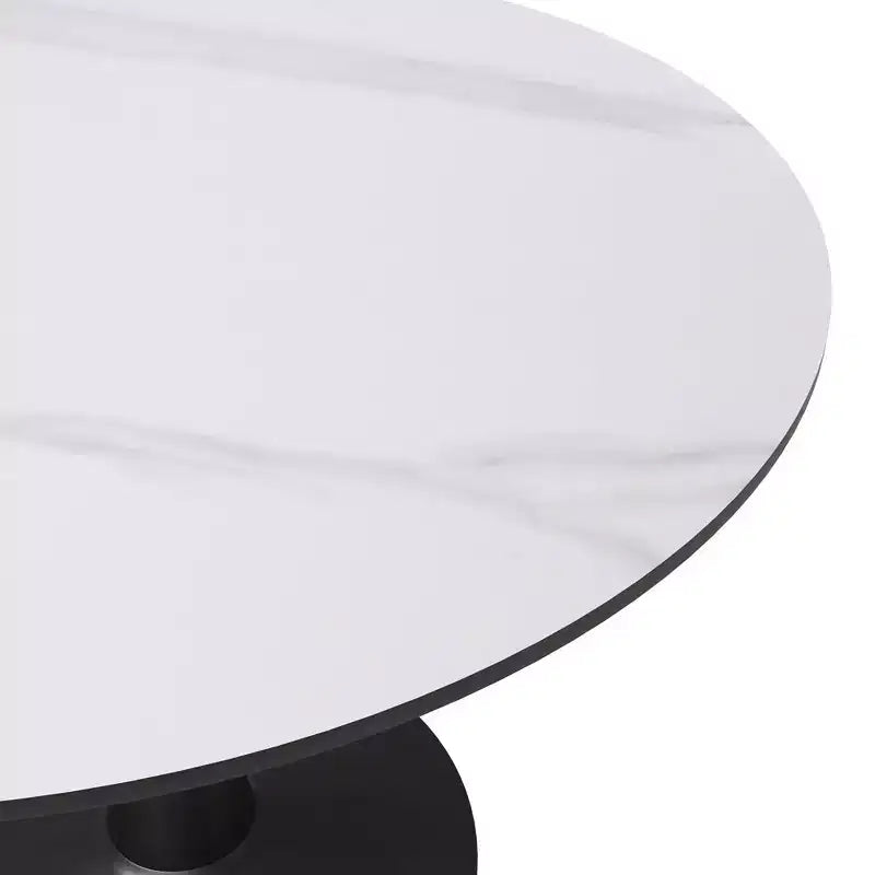 Table à manger ronde LeisureMod Bristol 40 – Plateau en pierre frittée, table d'appoint de café et piédestal en acier robuste noir pour la cuisine et les petits espaces
