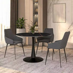 Table à manger ronde LeisureMod Bristol 40 – Plateau en pierre frittée, table d'appoint de café et piédestal en acier robuste noir pour la cuisine et les petits espaces