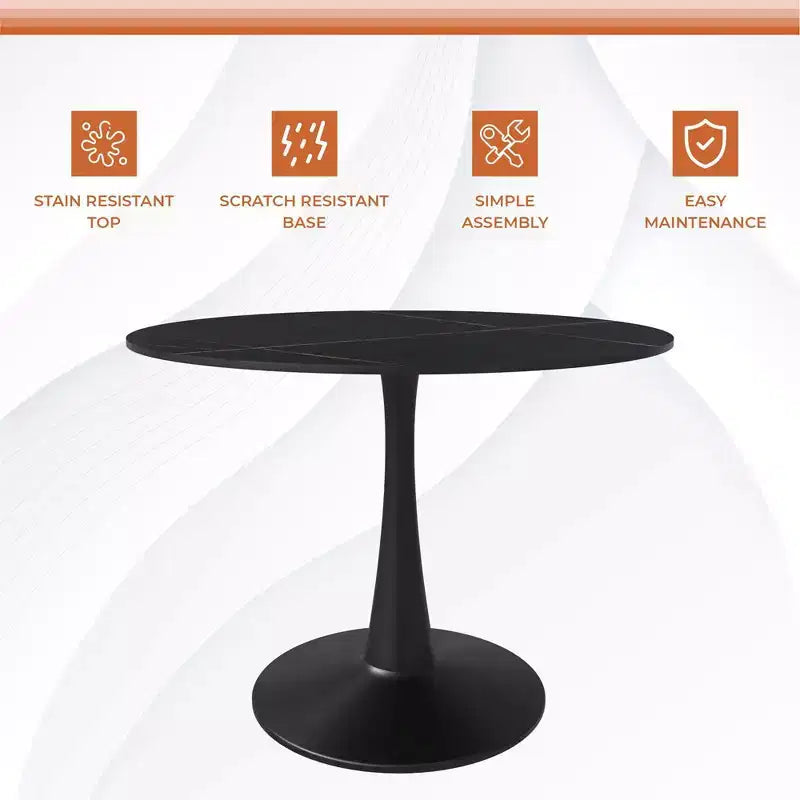 Table à manger ronde LeisureMod Bristol 40 – Plateau en pierre frittée, table d'appoint de café et piédestal en acier robuste noir pour la cuisine et les petits espaces