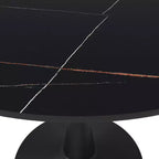 Table à manger ronde LeisureMod Bristol 40 – Plateau en pierre frittée, table d'appoint de café et piédestal en acier robuste noir pour la cuisine et les petits espaces