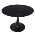 LeisureMod Bristol 40 Round Dining Table  Sintered Stone Top Accent Caf Table & Sturdy Steel Black Pedestal Base for Kitchen and Small Spaces