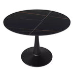 LeisureMod Bristol 40 Round Dining Table  Sintered Stone Top Accent Caf Table & Sturdy Steel Black Pedestal Base for Kitchen and Small Spaces