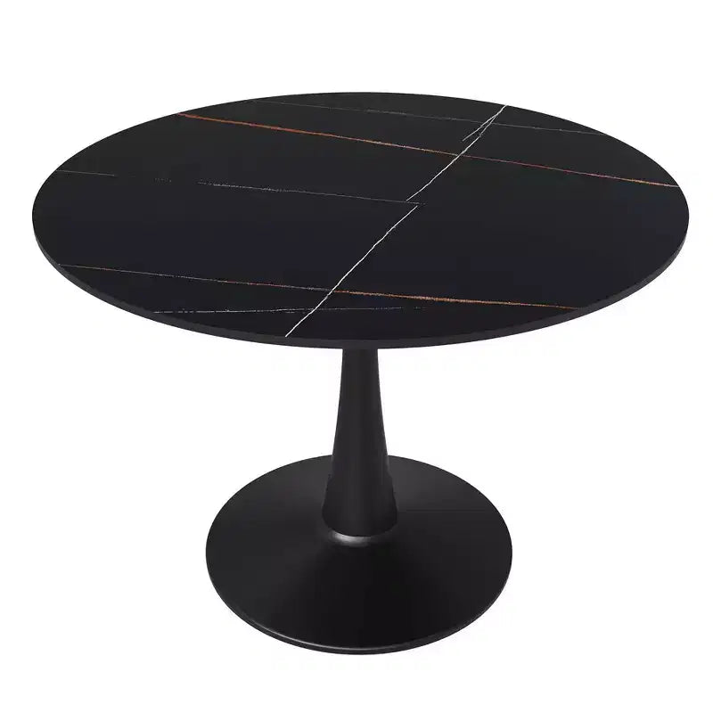 LeisureMod Bristol 40 Round Dining Table  Sintered Stone Top Accent Caf Table & Sturdy Steel Black Pedestal Base for Kitchen and Small Spaces