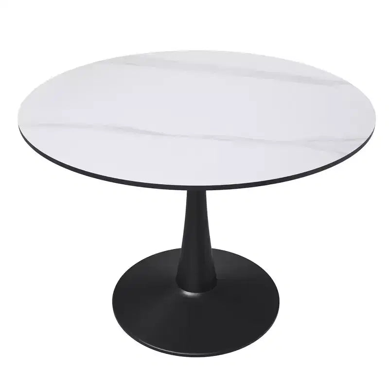 Table à manger ronde LeisureMod Bristol 40 – Plateau en pierre frittée, table d'appoint de café et piédestal en acier robuste noir pour la cuisine et les petits espaces