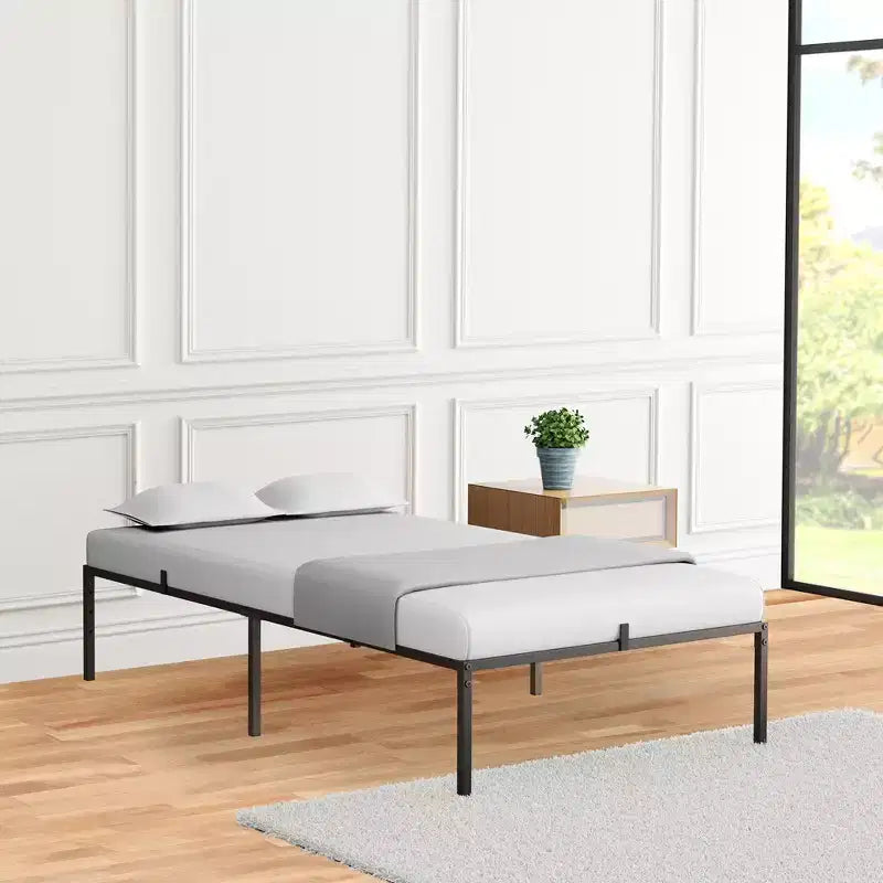 Bed Frame Heavy Duty Steel Slat Mattress Foundation No Box Spring Needed Easy To Assemble Noise Free
