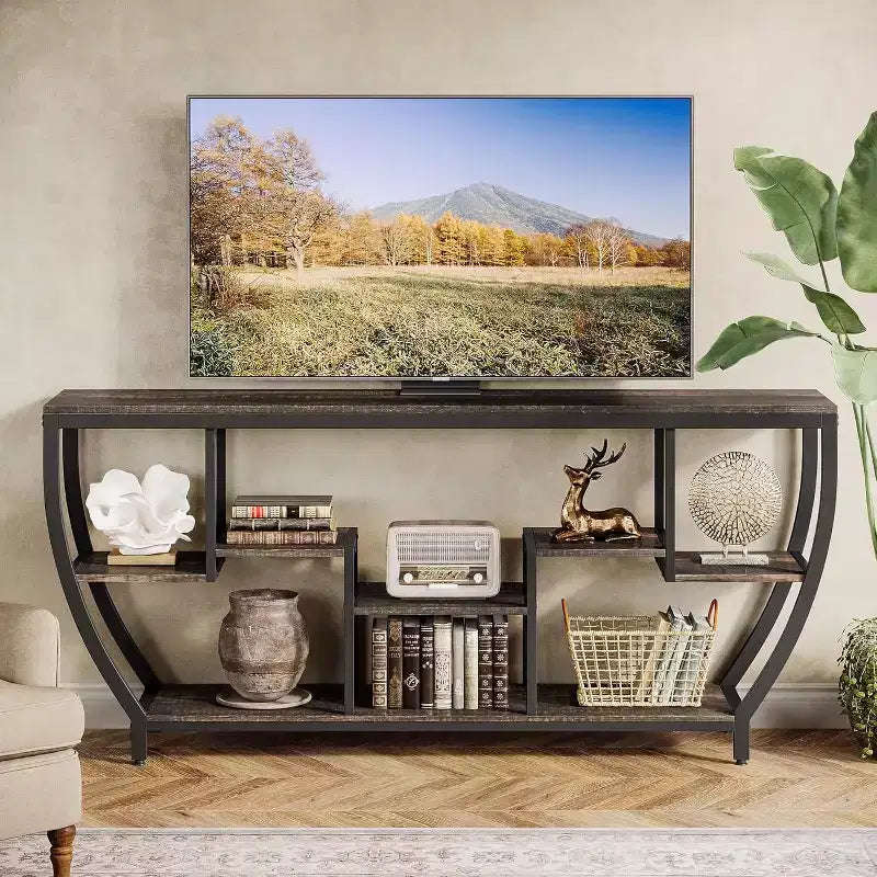 Table console longue Lantine de 179,9 cm avec étagères, table d'appoint rustique avec rangement, meuble TV de style industriel