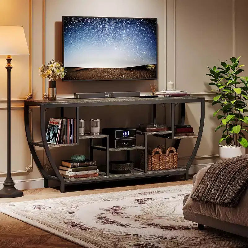 Table console longue Lantine de 179,9 cm avec étagères, table d'appoint rustique avec rangement, meuble TV de style industriel