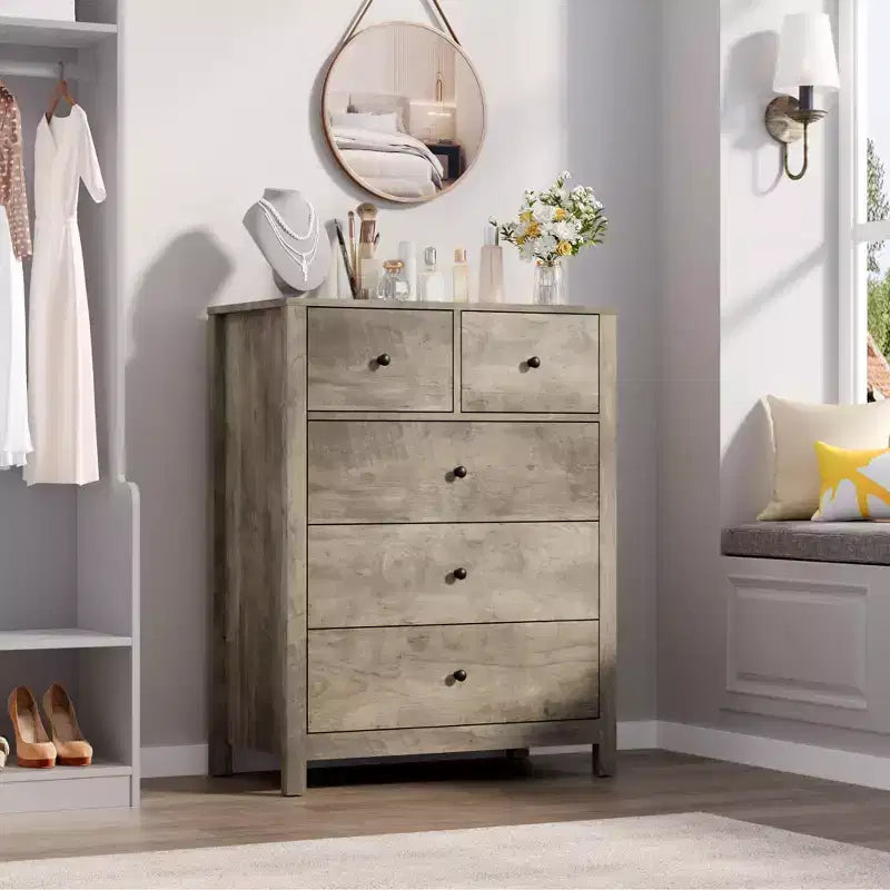 Commode à 5 tiroirs Garvee pour chambre à coucher, commode haute moderne avec tiroirs de rangement, commode en bois pour chambre à coucher, entrée, couloir