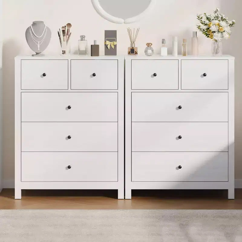 Commode à 5 tiroirs Garvee pour chambre à coucher, commode haute moderne avec tiroirs de rangement, commode en bois pour chambre à coucher, entrée, couloir