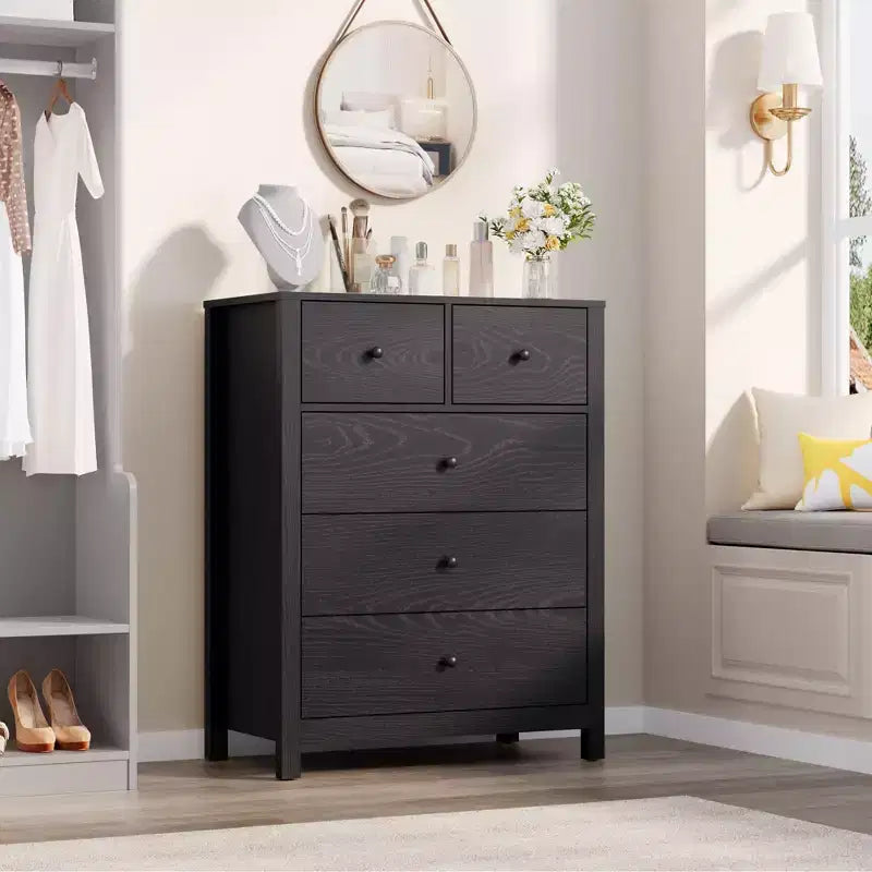 Commode à 5 tiroirs Garvee pour chambre à coucher, commode haute moderne avec tiroirs de rangement, commode en bois pour chambre à coucher, entrée, couloir