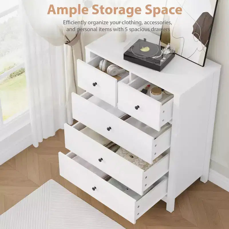 Commode à 5 tiroirs Garvee pour chambre à coucher, commode haute moderne avec tiroirs de rangement, commode en bois pour chambre à coucher, entrée, couloir