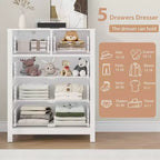 Commode à 5 tiroirs Garvee pour chambre à coucher, commode haute moderne avec tiroirs de rangement, commode en bois pour chambre à coucher, entrée, couloir