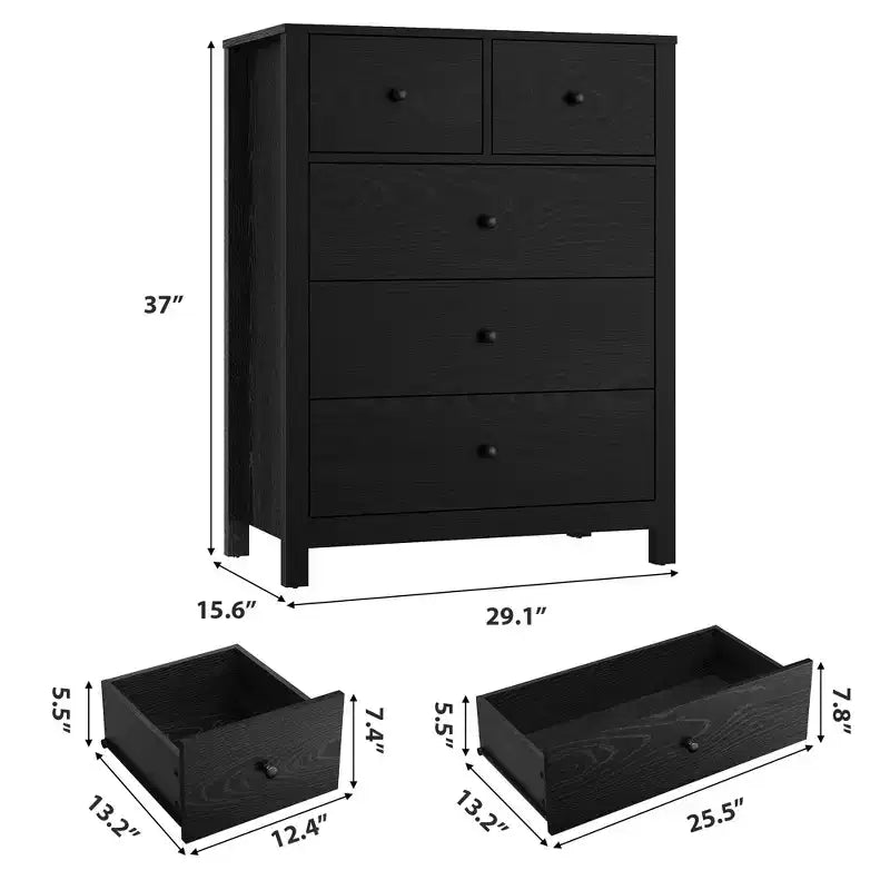 Commode à 5 tiroirs Garvee pour chambre à coucher, commode haute moderne avec tiroirs de rangement, commode en bois pour chambre à coucher, entrée, couloir