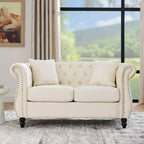 Canapé Chesterfield 58,8 po en velours beige pour salon, canapé 2 places capitonné avec accoudoirs roulés et clous de tapissier pour salon