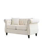 Canapé Chesterfield 58,8 po en velours beige pour salon, canapé 2 places capitonné avec accoudoirs roulés et clous de tapissier pour salon