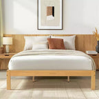 Solid Wood Platform Bed Frame with Wooden Slat Support, Wood color